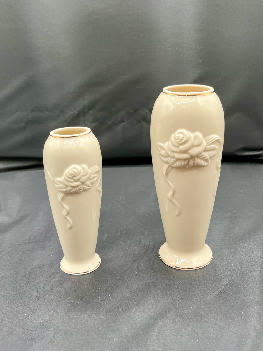Lenox Rose blossom bud vase porcelain 24K Gold Trim ivory cream set of 2